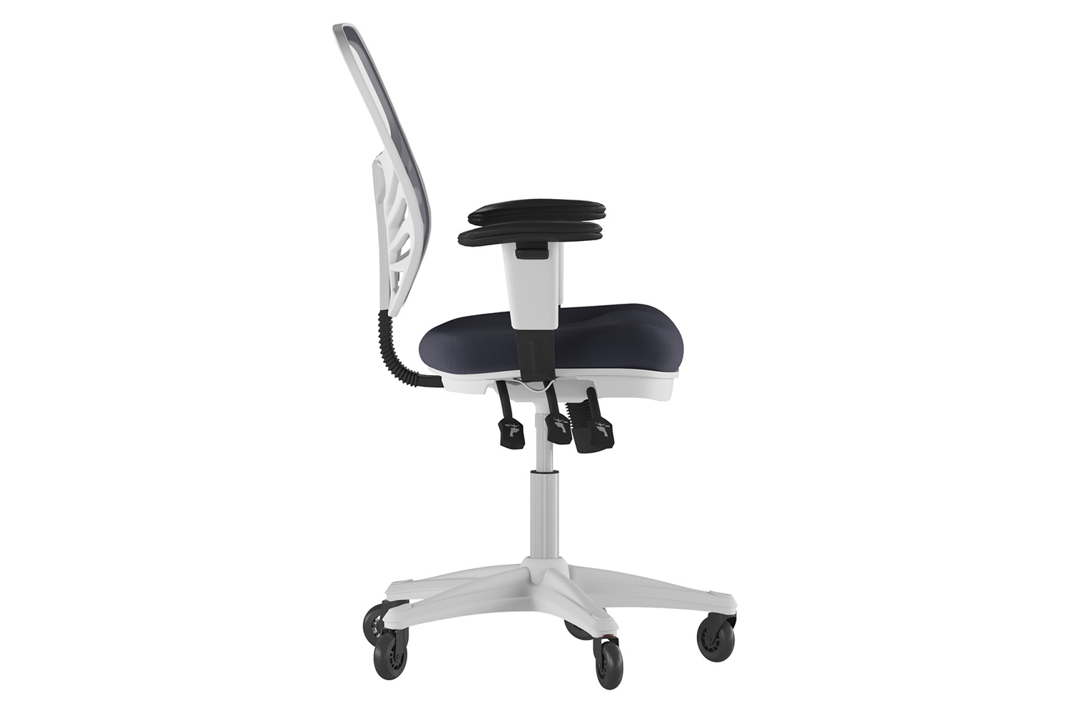 BLNK Nicholas Mid-Back Mesh Multifunction Executive Swivel Ergonomic Office Chair with Adjustable Arms, Transparent Roller Wheels, and White Frame - Dark Gray