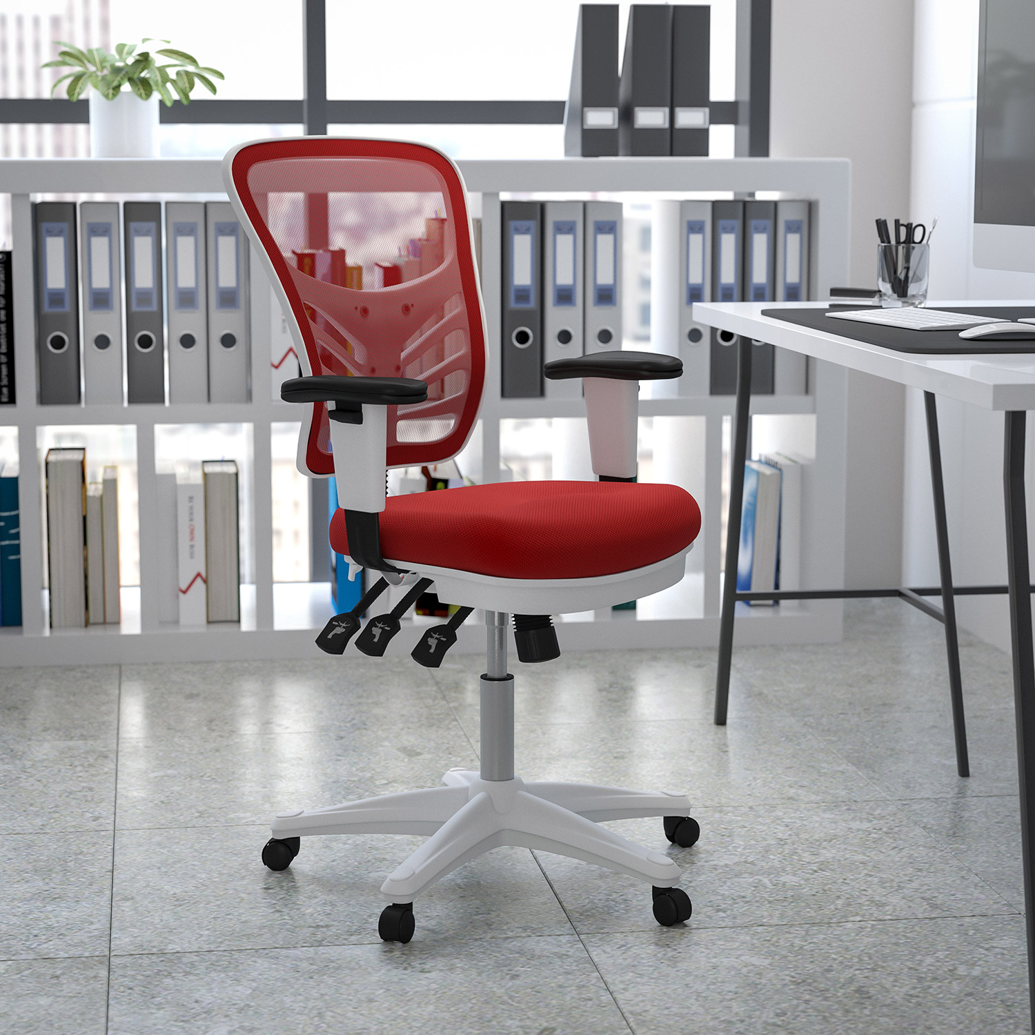 BLNK Nicholas Mid-Back Mesh Multifunction Executive Swivel Ergonomic Office Chair with Adjustable Arms and White Frame