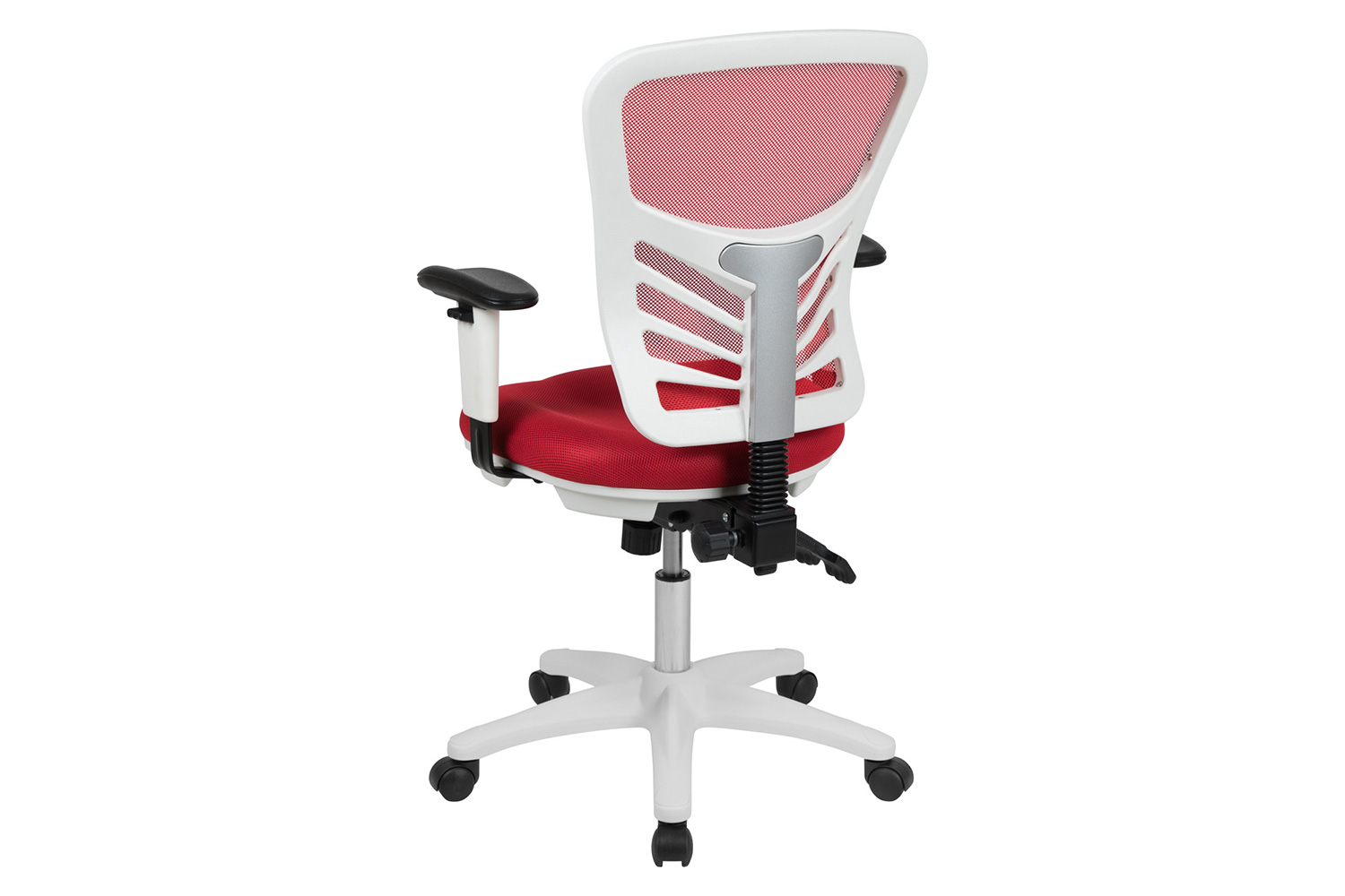 BLNK Nicholas Mid-Back Mesh Multifunction Executive Swivel Ergonomic Office Chair with Adjustable Arms and White Frame - Red