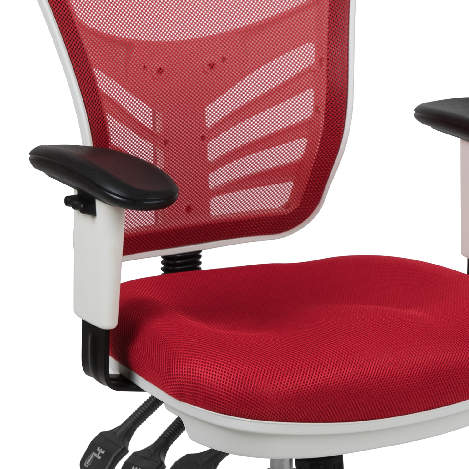 BLNK Nicholas Mid-Back Mesh Multifunction Executive Swivel Ergonomic Office Chair with Adjustable Arms and White Frame - Red