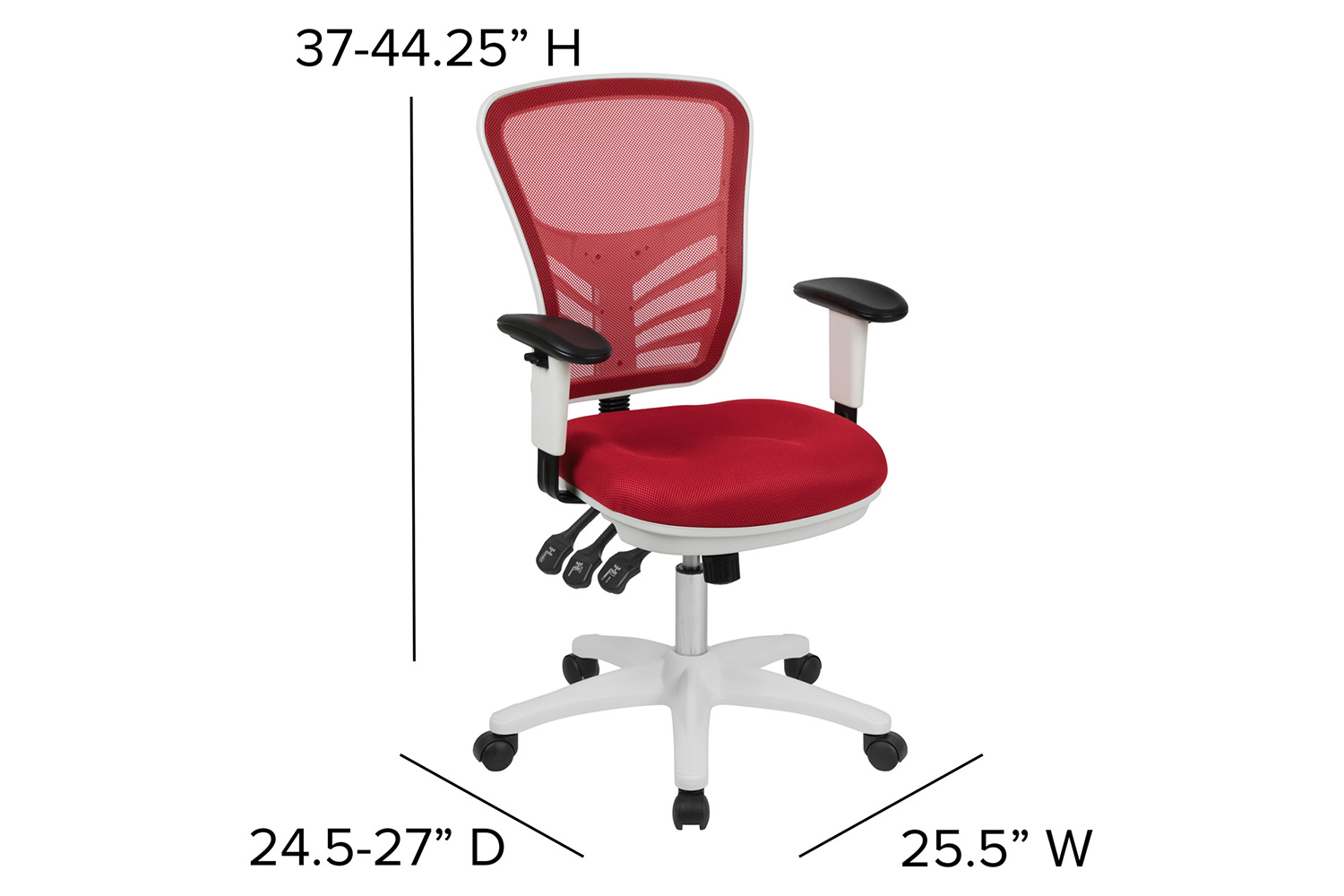 BLNK Nicholas Mid-Back Mesh Multifunction Executive Swivel Ergonomic Office Chair with Adjustable Arms and White Frame - Red