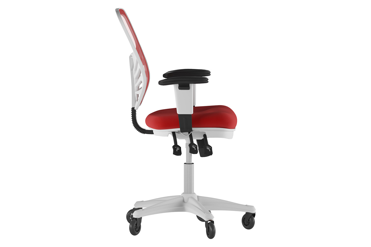 BLNK Nicholas Mid-Back Mesh Multifunction Executive Swivel Ergonomic Office Chair with Adjustable Arms, Transparent Roller Wheels, and White Frame - Red