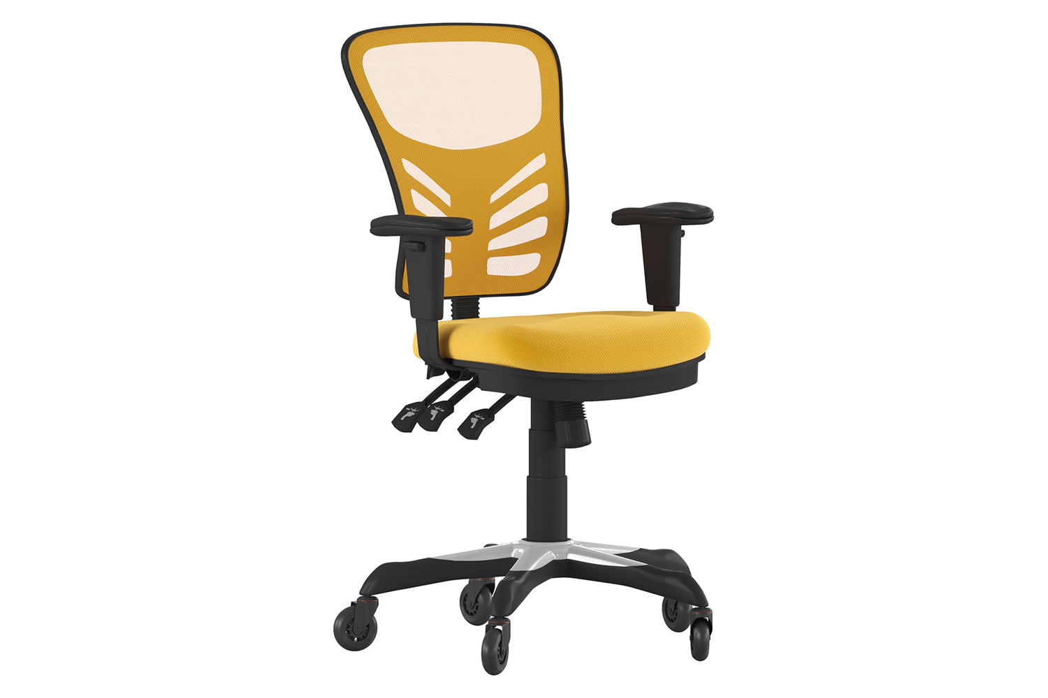 BLNK Nicholas Mid-Back Mesh Multifunction Executive Swivel Ergonomic Office Chair with Adjustable Arms and Transparent Roller Wheels - Yellow/Orange