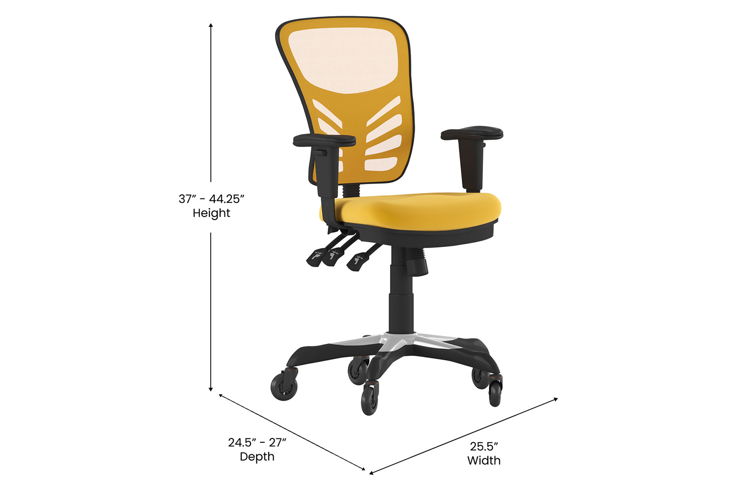 BLNK Nicholas Mid-Back Mesh Multifunction Executive Swivel Ergonomic Office Chair with Adjustable Arms and Transparent Roller Wheels - Yellow/Orange