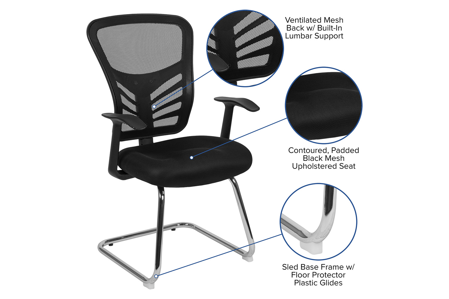 BLNK - Steve Mesh Side Reception Chair with Chrome Sled Base