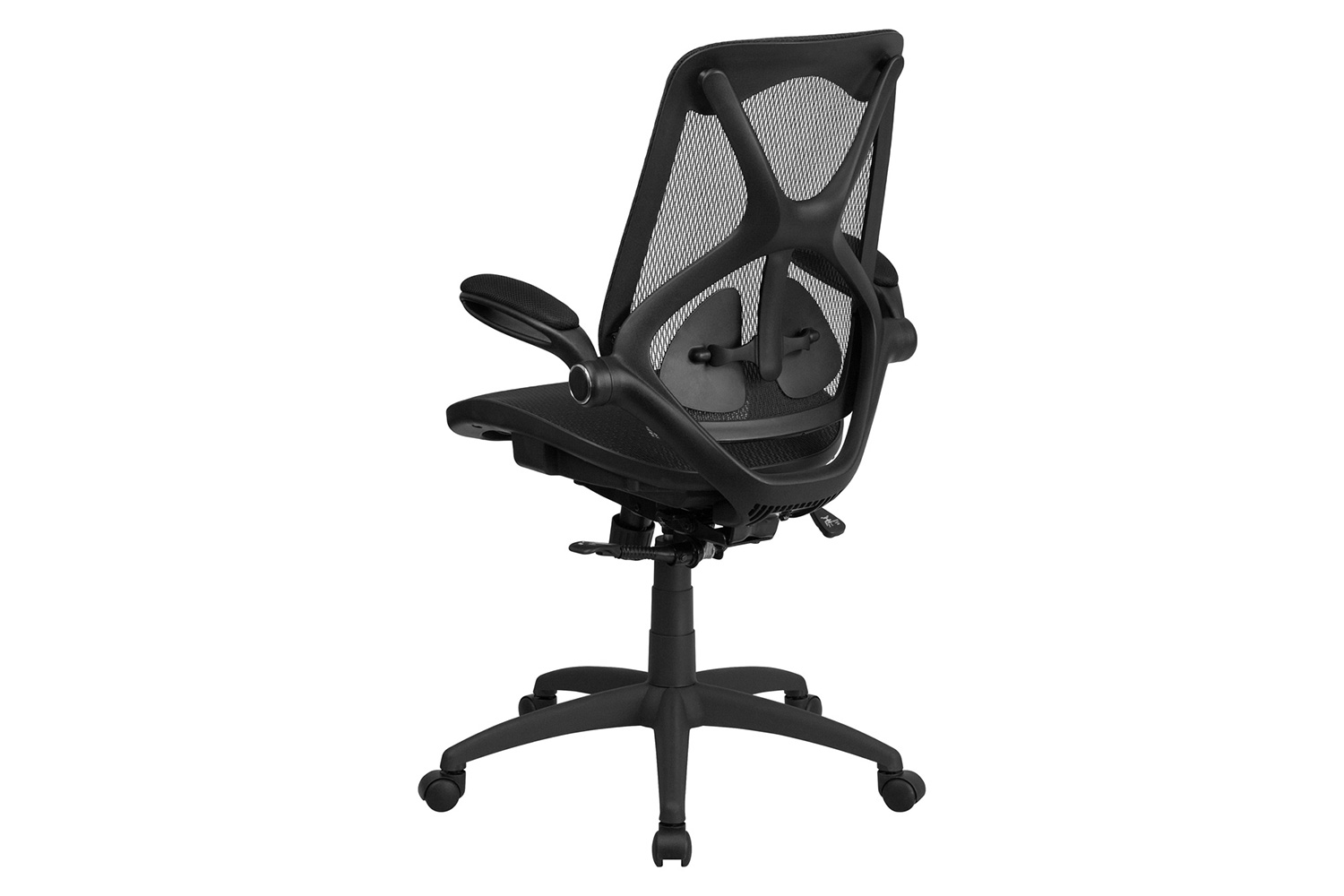 BLNK Kimble High-Back Mesh Executive Swivel Ergonomic Office Chair with Adjustable Lumbar, 2-Paddle Control and Flip-Up Arms - Transparent Black