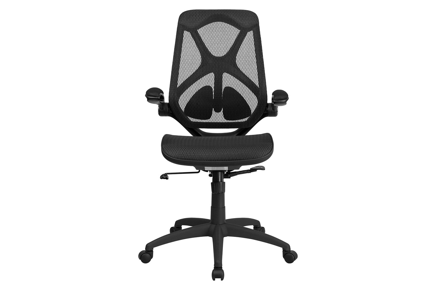 BLNK Kimble High-Back Mesh Executive Swivel Ergonomic Office Chair with Adjustable Lumbar, 2-Paddle Control and Flip-Up Arms - Transparent Black