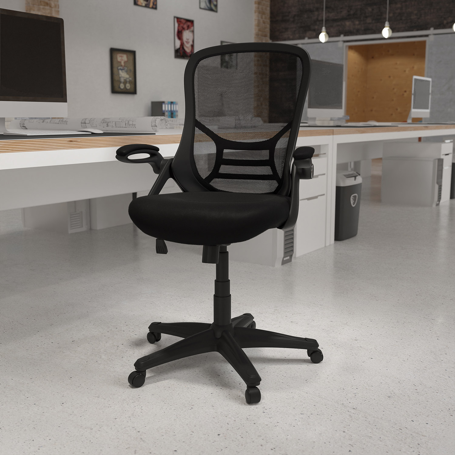 BLNK Porter High-Back Mesh Ergonomic Swivel Office Chair with Black Frame and Flip-up Arms