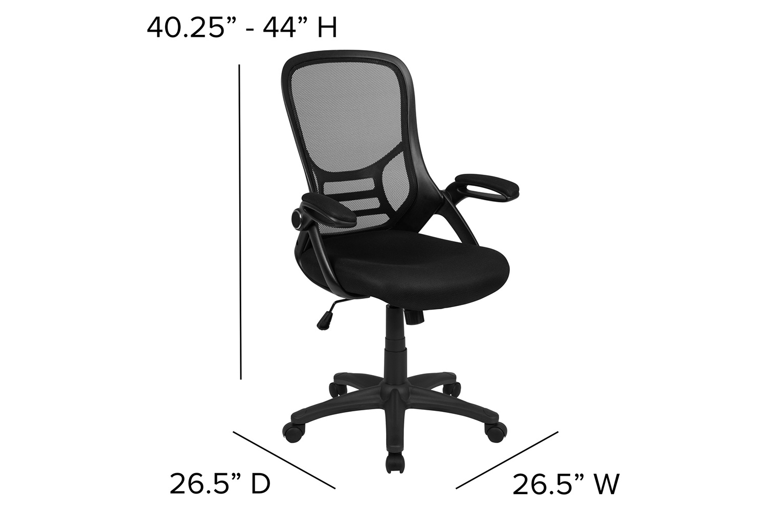 BLNK Porter High-Back Mesh Ergonomic Swivel Office Chair with Black Frame and Flip-up Arms - Black