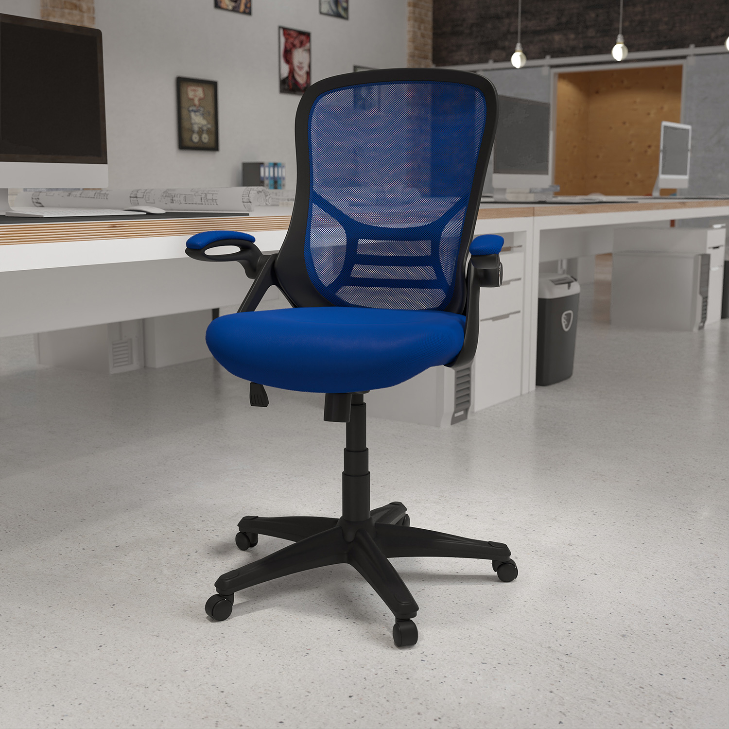 BLNK Porter High-Back Mesh Ergonomic Swivel Office Chair with White Frame and Flip-up Arms