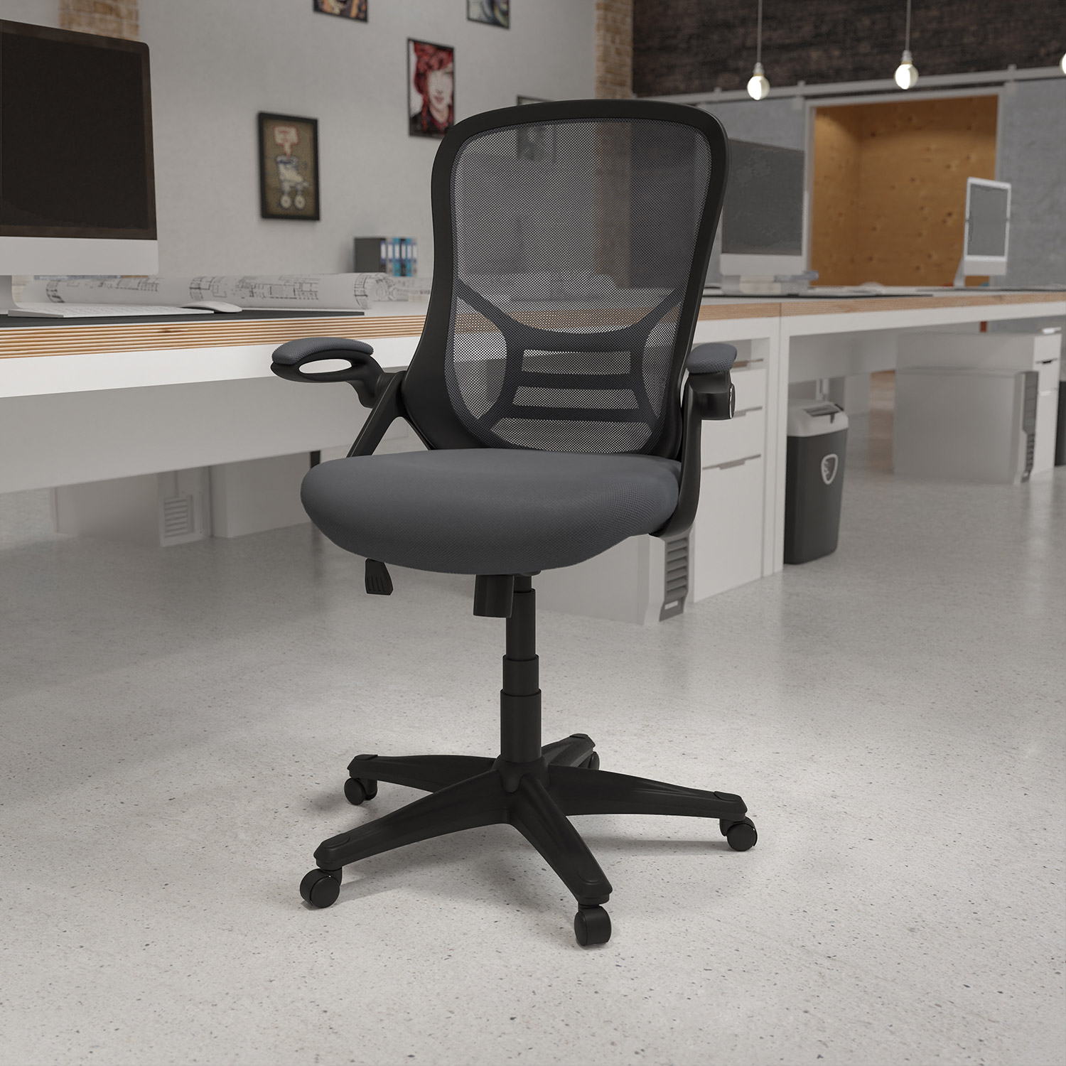 BLNK Porter High-Back Mesh Ergonomic Swivel Office Chair with Black Frame and Flip-up Arms