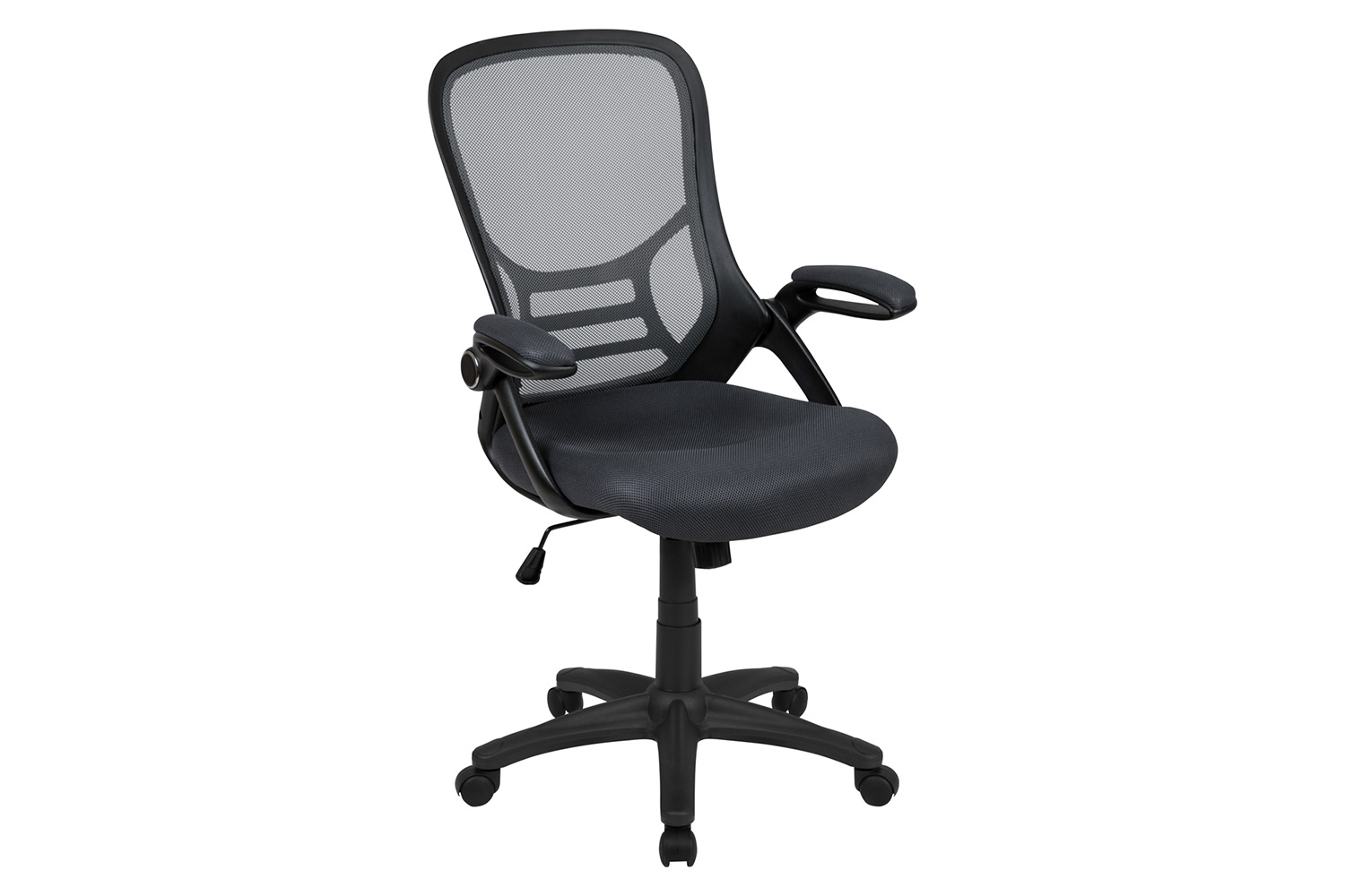 BLNK Porter High-Back Mesh Ergonomic Swivel Office Chair with Black Frame and Flip-up Arms - Dark Gray