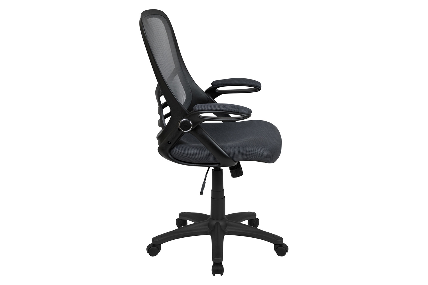 BLNK Porter High-Back Mesh Ergonomic Swivel Office Chair with Black Frame and Flip-up Arms - Dark Gray