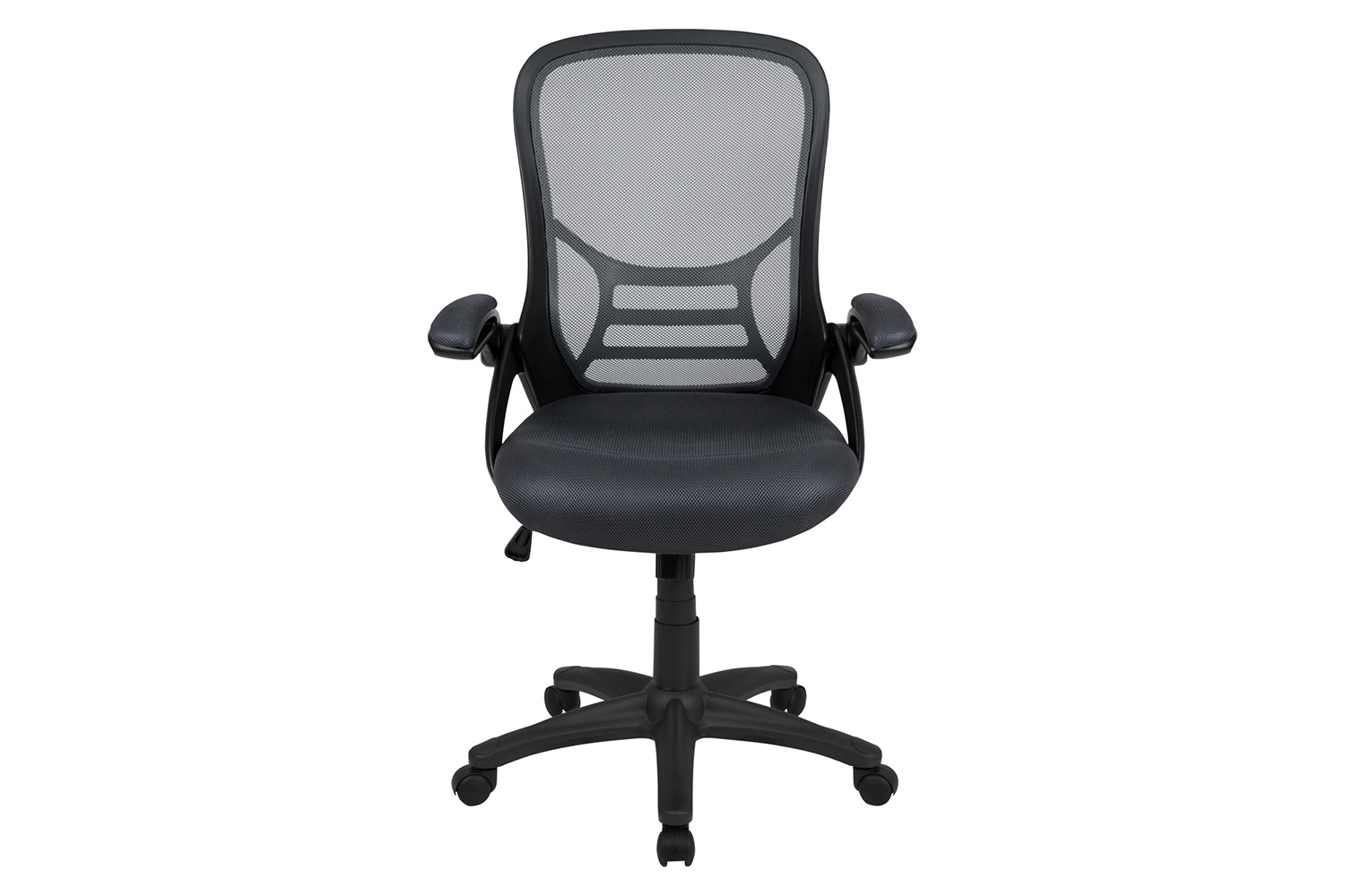 BLNK Porter High-Back Mesh Ergonomic Swivel Office Chair with Black Frame and Flip-up Arms - Dark Gray