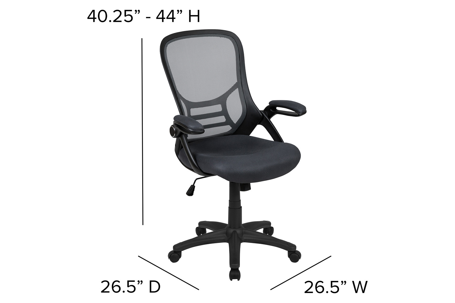 BLNK Porter High-Back Mesh Ergonomic Swivel Office Chair with Black Frame and Flip-up Arms - Dark Gray