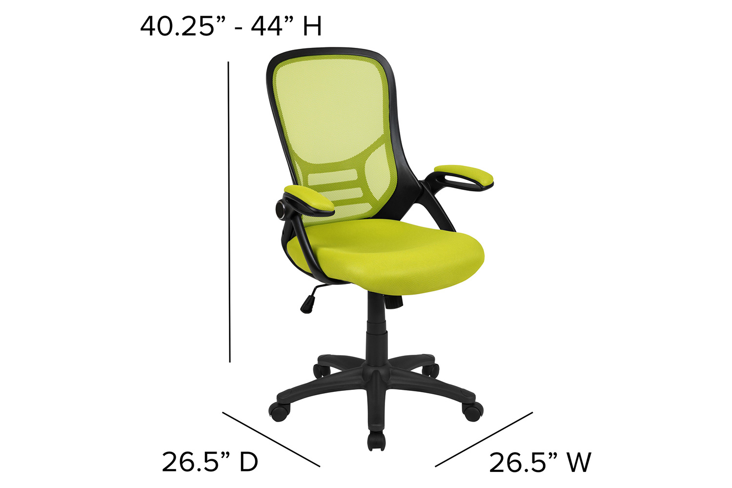 BLNK Porter High-Back Mesh Ergonomic Swivel Office Chair with Black Frame and Flip-up Arms - Green