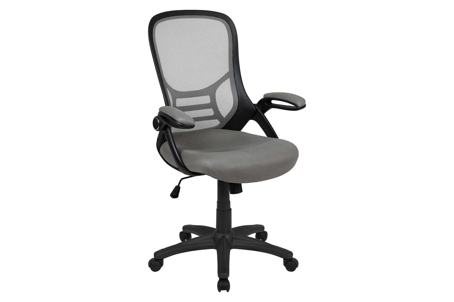 BLNK Porter High-Back Mesh Ergonomic Swivel Office Chair with Black Frame and Flip-up Arms - Light Gray