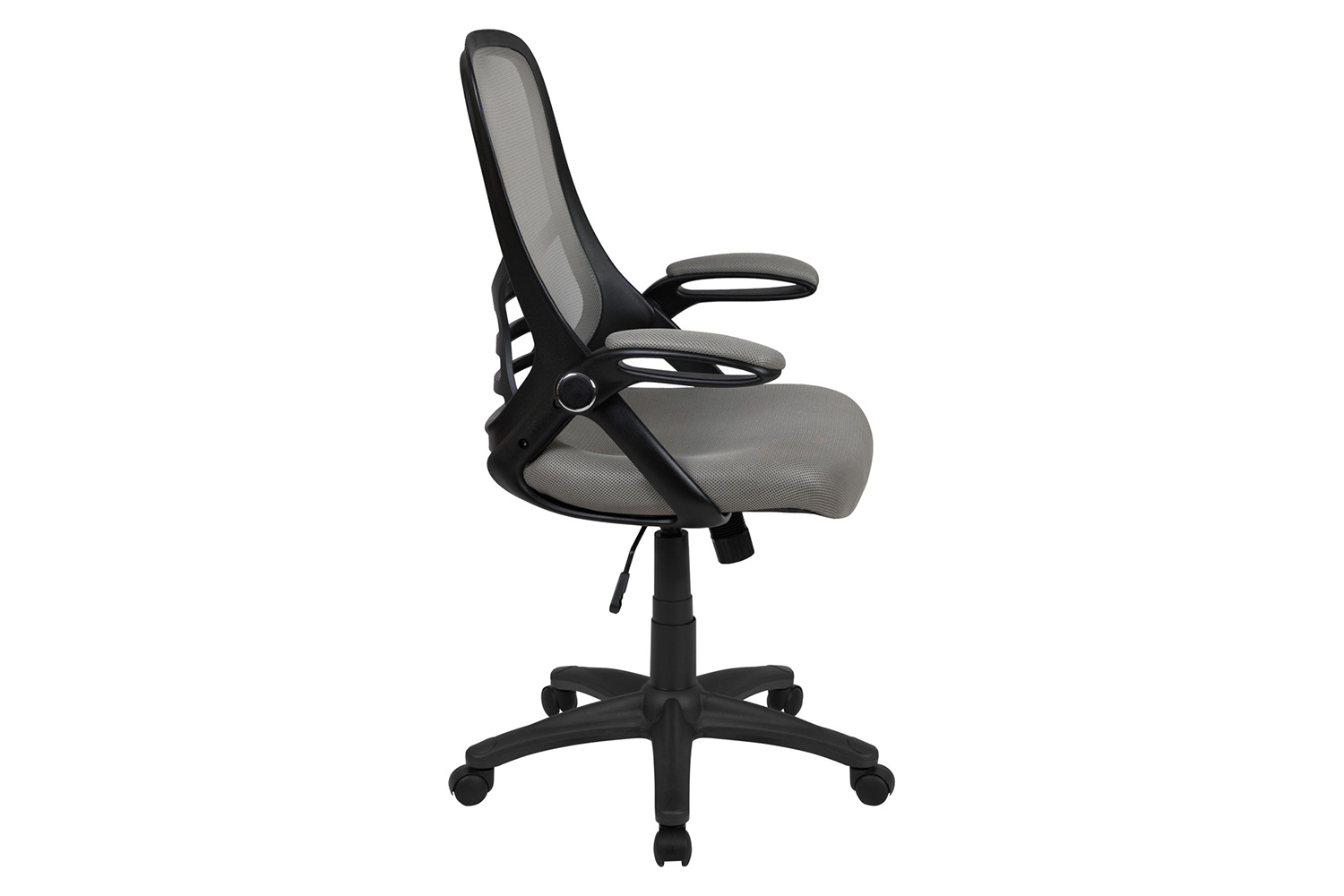 BLNK Porter High-Back Mesh Ergonomic Swivel Office Chair with Black Frame and Flip-up Arms - Light Gray