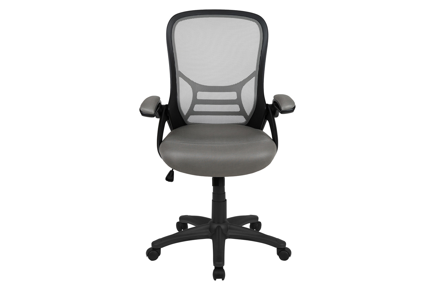 BLNK Porter High-Back Mesh Ergonomic Swivel Office Chair with Black Frame and Flip-up Arms - Light Gray