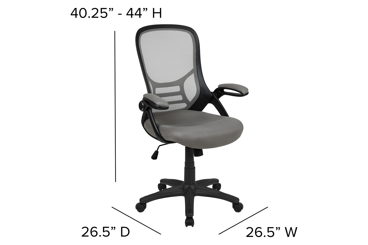 BLNK Porter High-Back Mesh Ergonomic Swivel Office Chair with Black Frame and Flip-up Arms - Light Gray