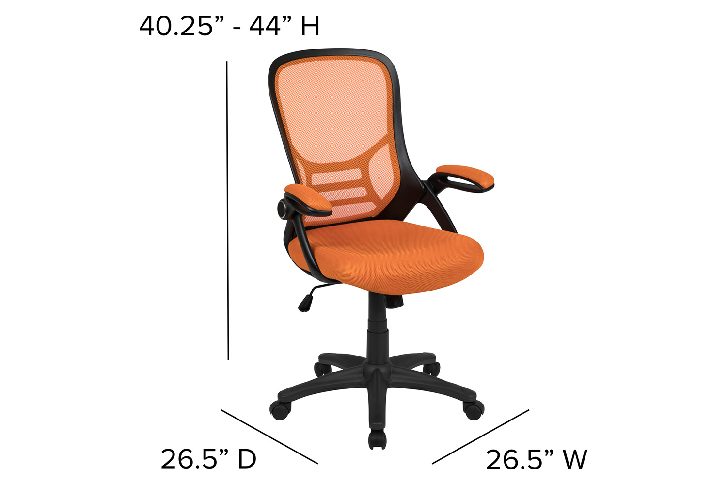 BLNK Porter High-Back Mesh Ergonomic Swivel Office Chair with Black Frame and Flip-up Arms - Orange