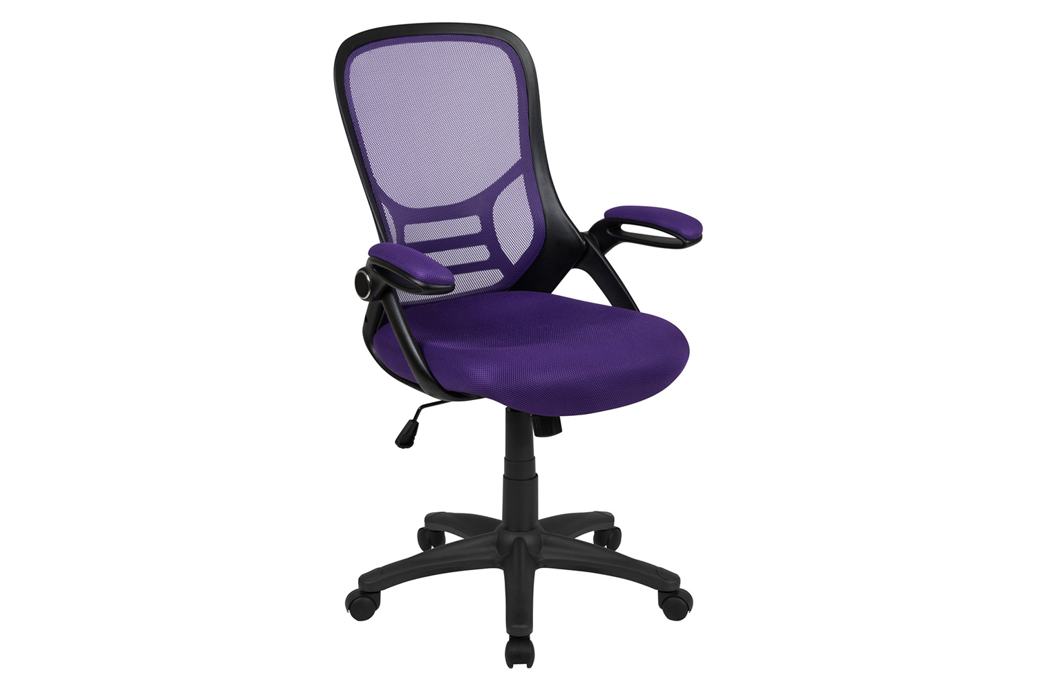 BLNK Porter High-Back Mesh Ergonomic Swivel Office Chair with Black Frame and Flip-up Arms - Purple