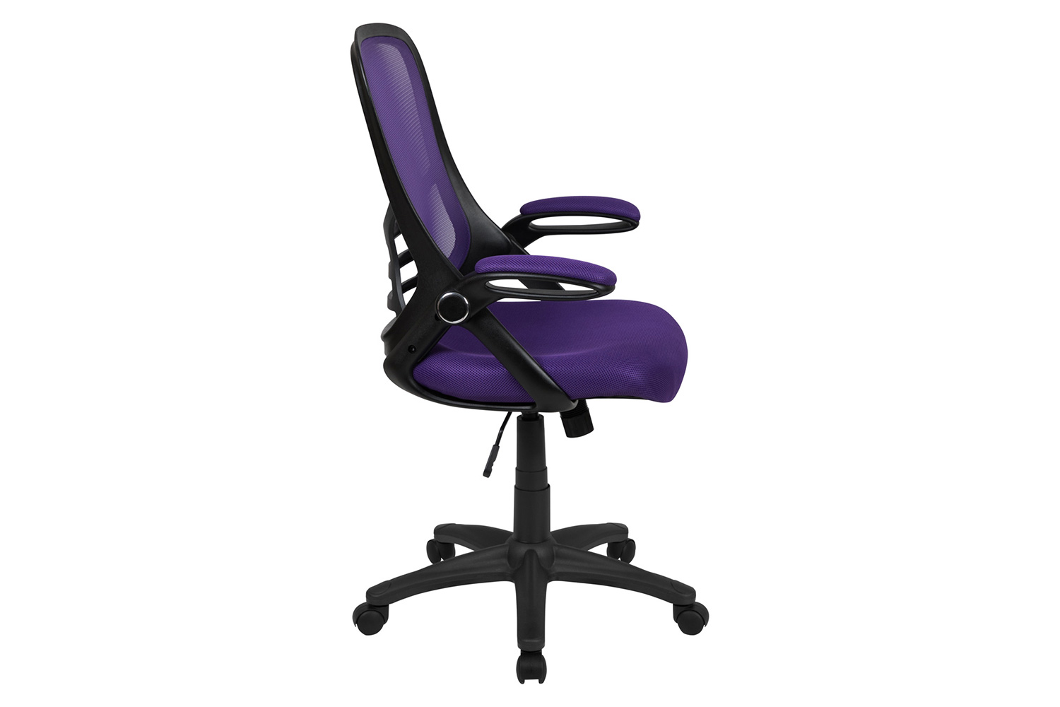 BLNK Porter High-Back Mesh Ergonomic Swivel Office Chair with Black Frame and Flip-up Arms - Purple