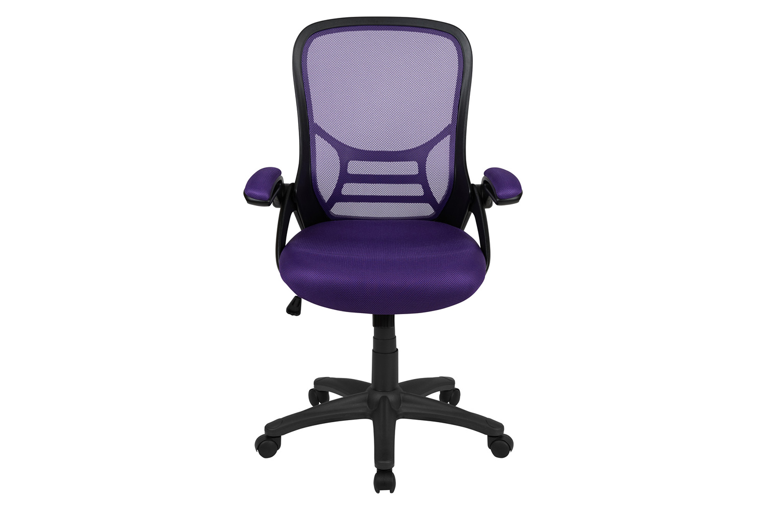 BLNK Porter High-Back Mesh Ergonomic Swivel Office Chair with Black Frame and Flip-up Arms - Purple