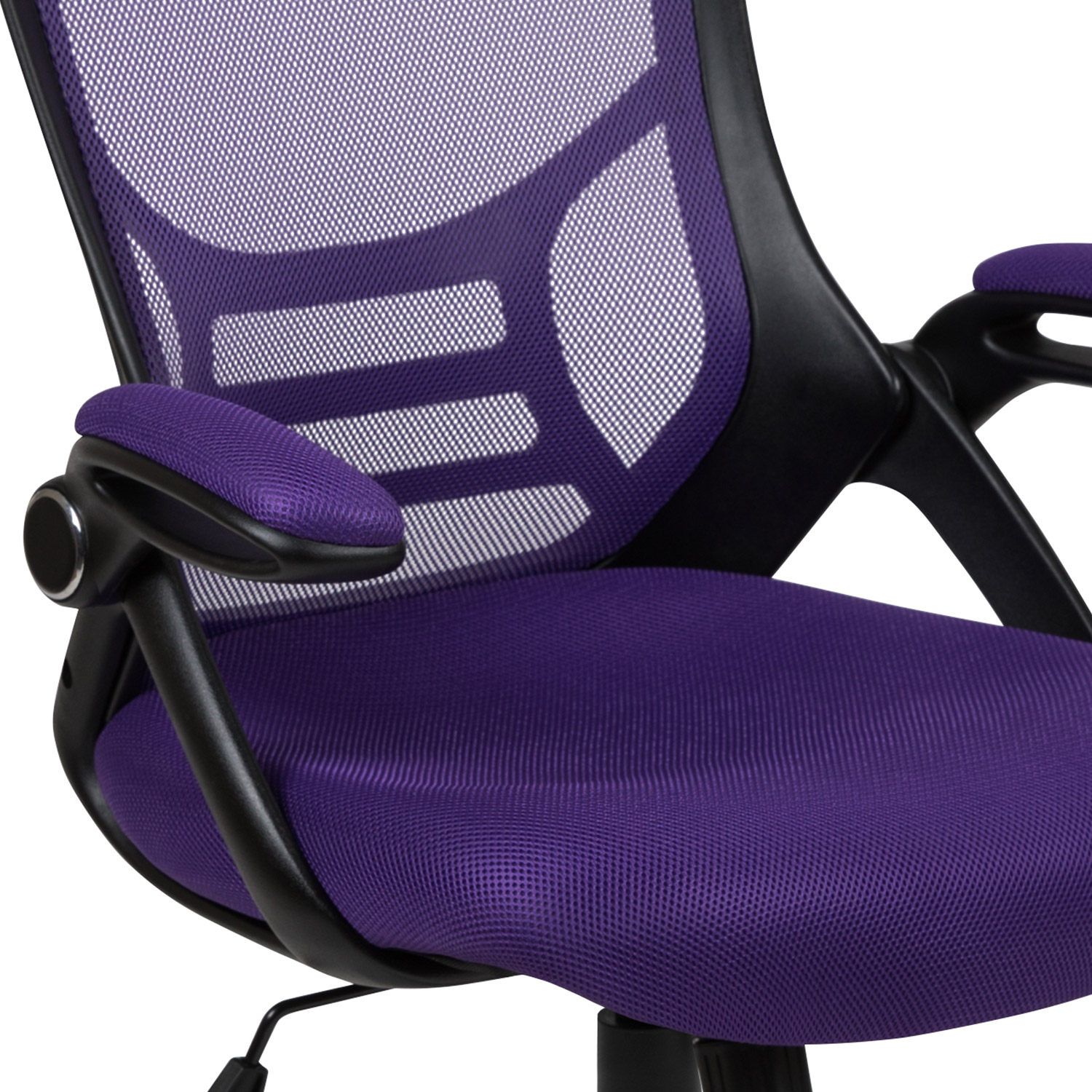 BLNK Porter High-Back Mesh Ergonomic Swivel Office Chair with Black Frame and Flip-up Arms - Purple