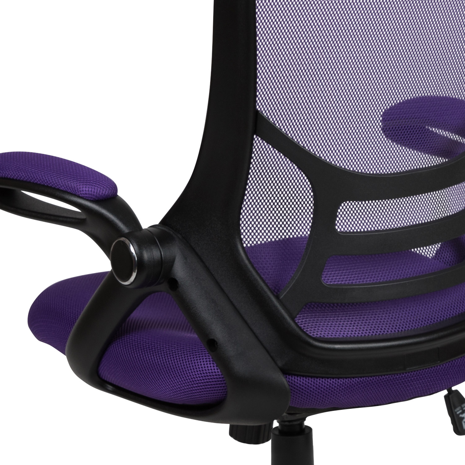 BLNK Porter High-Back Mesh Ergonomic Swivel Office Chair with Black Frame and Flip-up Arms - Purple