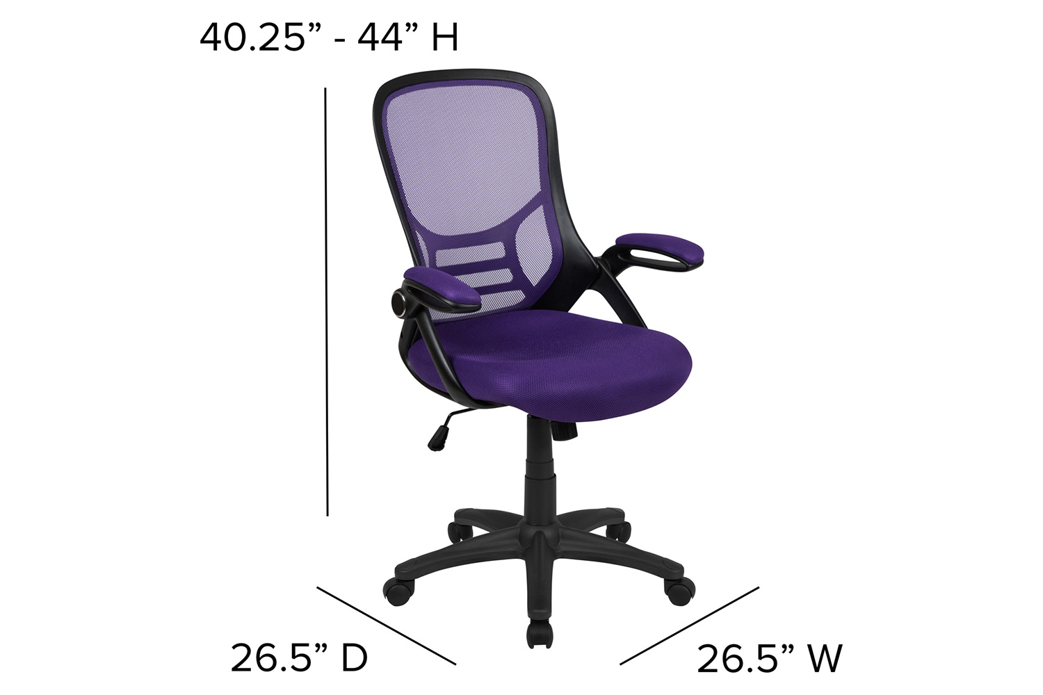 BLNK Porter High-Back Mesh Ergonomic Swivel Office Chair with Black Frame and Flip-up Arms - Purple