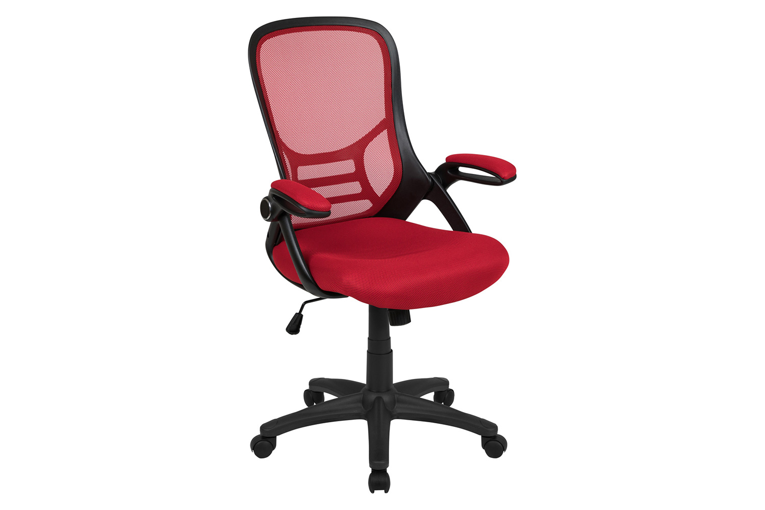 BLNK Porter High-Back Mesh Ergonomic Swivel Office Chair with Black Frame and Flip-up Arms - Red