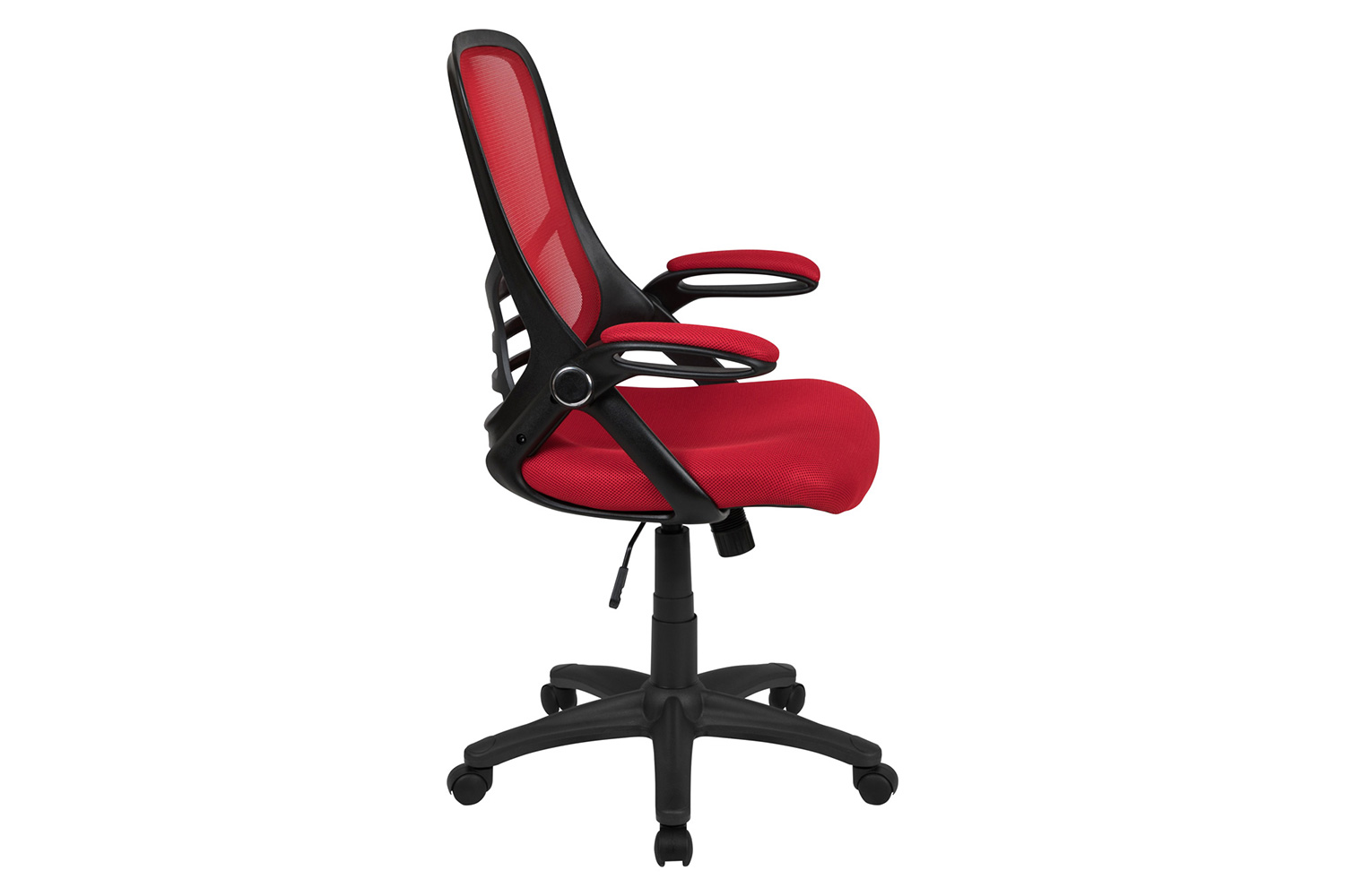 BLNK Porter High-Back Mesh Ergonomic Swivel Office Chair with Black Frame and Flip-up Arms - Red