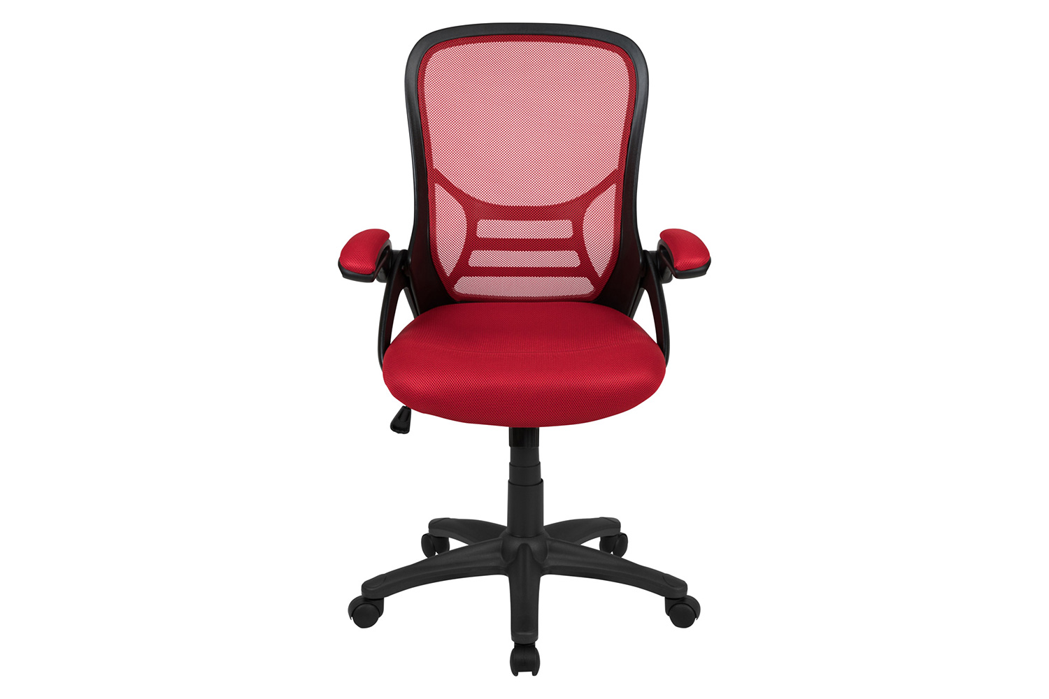 BLNK Porter High-Back Mesh Ergonomic Swivel Office Chair with Black Frame and Flip-up Arms - Red