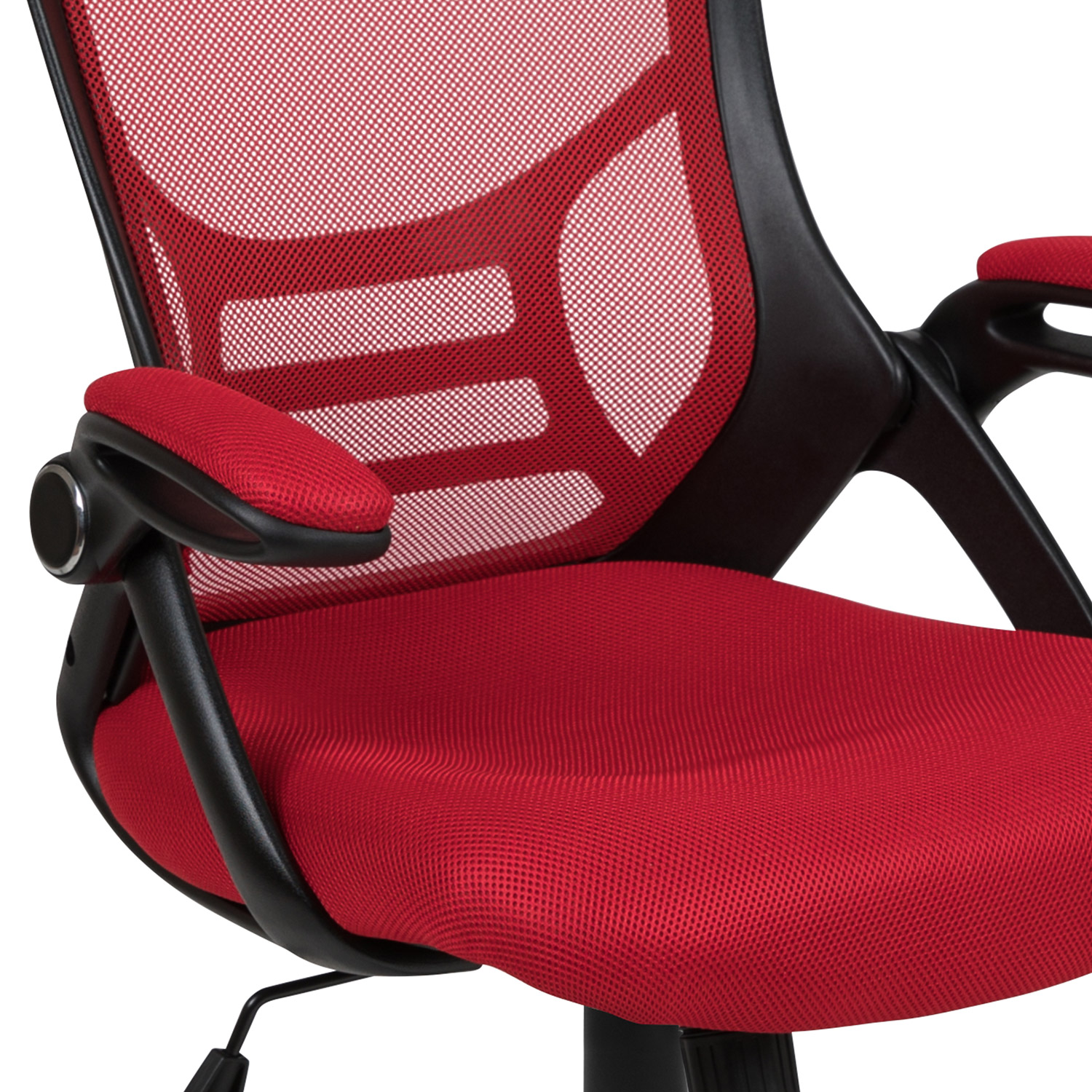 BLNK Porter High-Back Mesh Ergonomic Swivel Office Chair with Black Frame and Flip-up Arms - Red