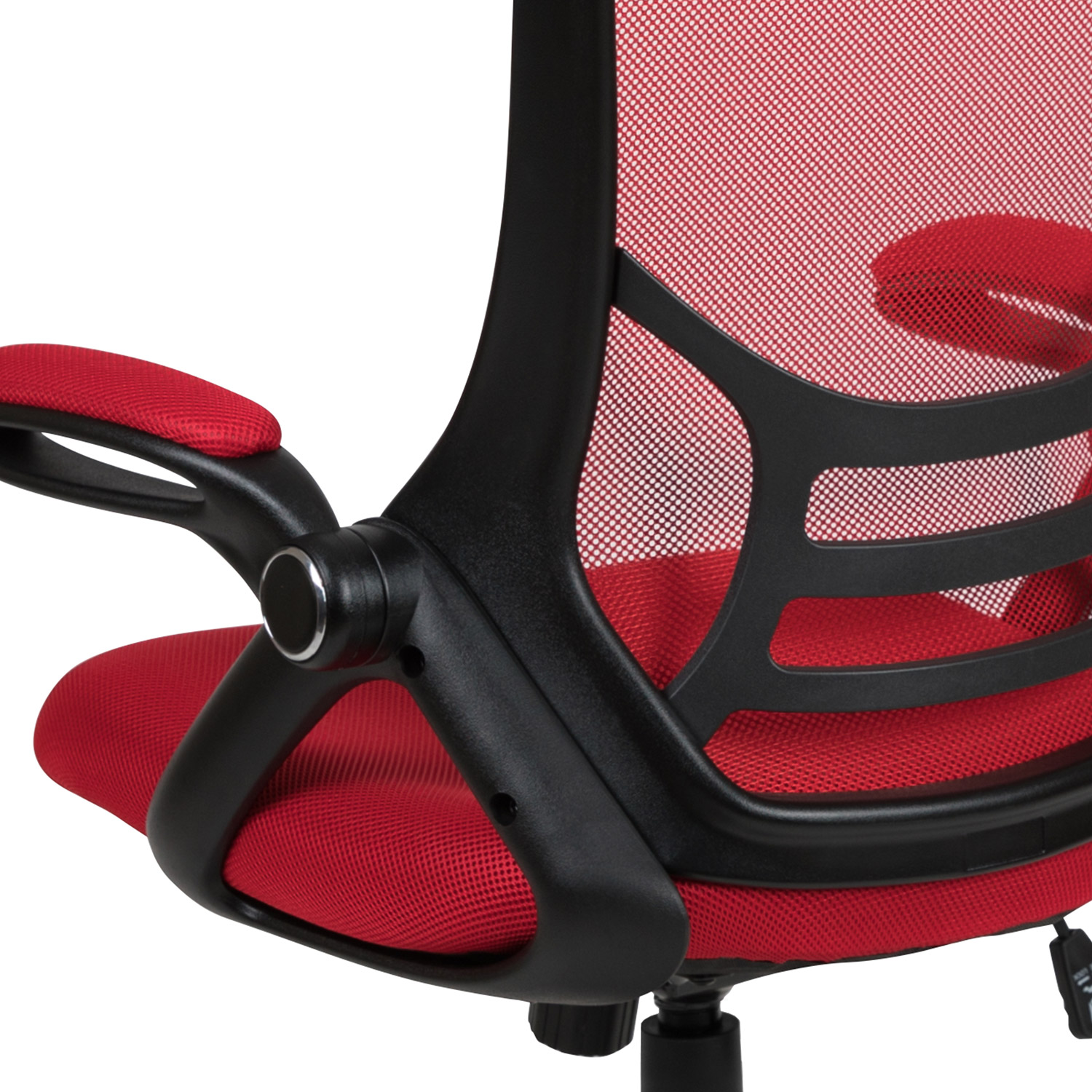 BLNK Porter High-Back Mesh Ergonomic Swivel Office Chair with Black Frame and Flip-up Arms - Red