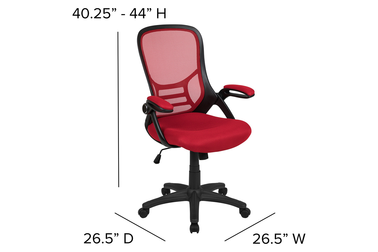 BLNK Porter High-Back Mesh Ergonomic Swivel Office Chair with Black Frame and Flip-up Arms - Red