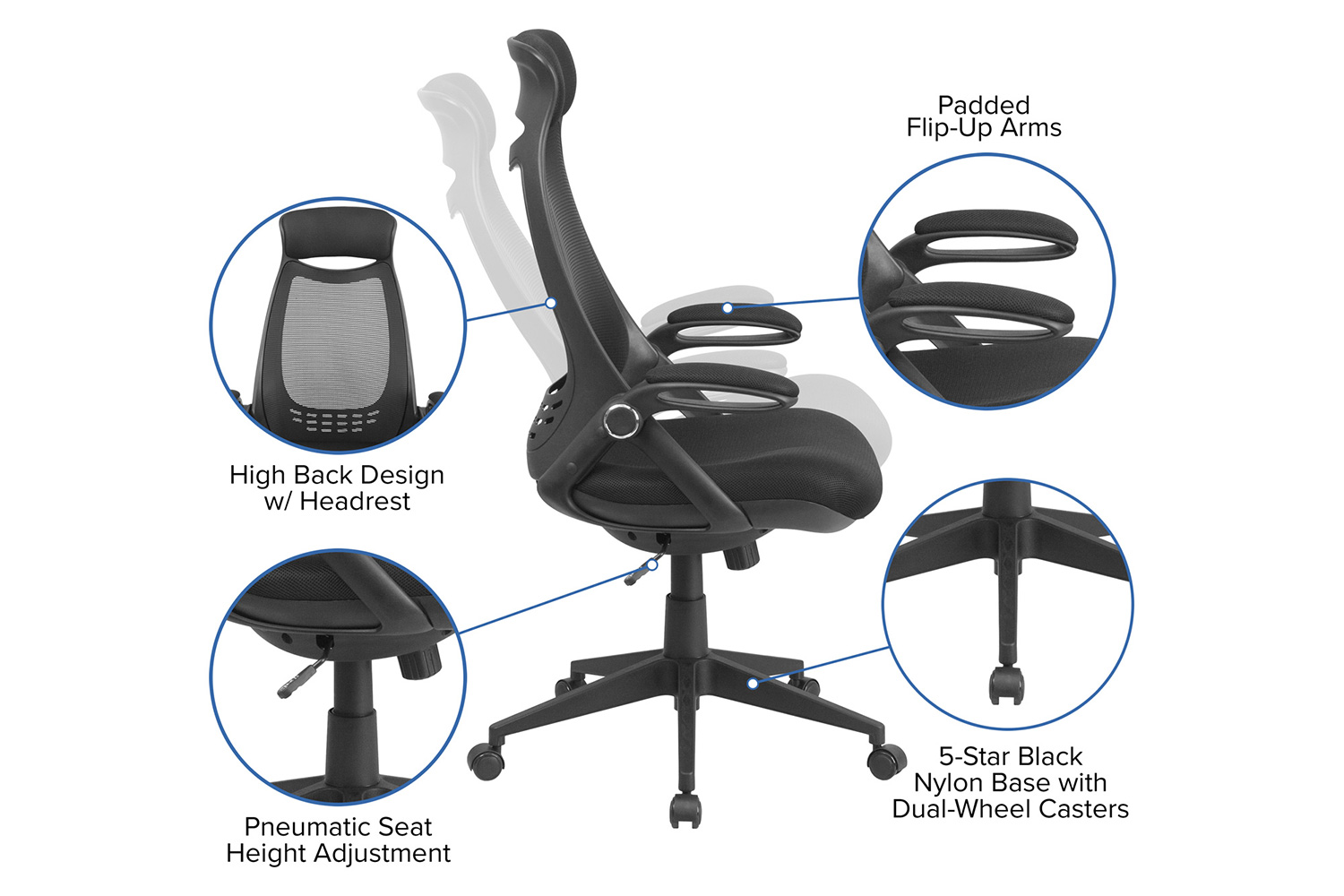 BLNK - Ivan High-Back Mesh Executive Swivel Office Chair with Flip-Up Arms