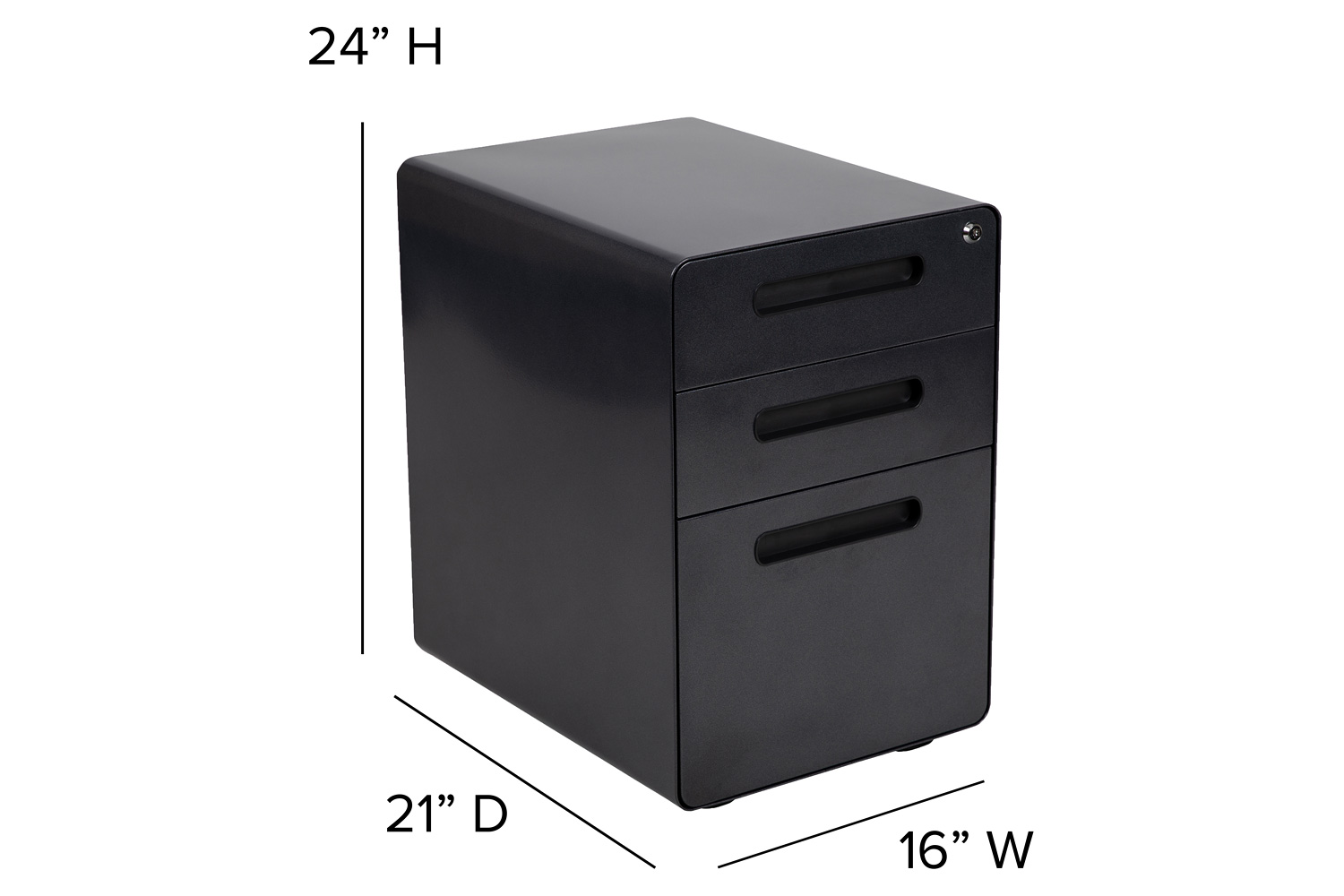 BLNK Wren Ergonomic 3-Drawer Mobile Locking Filing Cabinet with Anti-Tilt Mechanism and Letter-Legal Drawer - Black