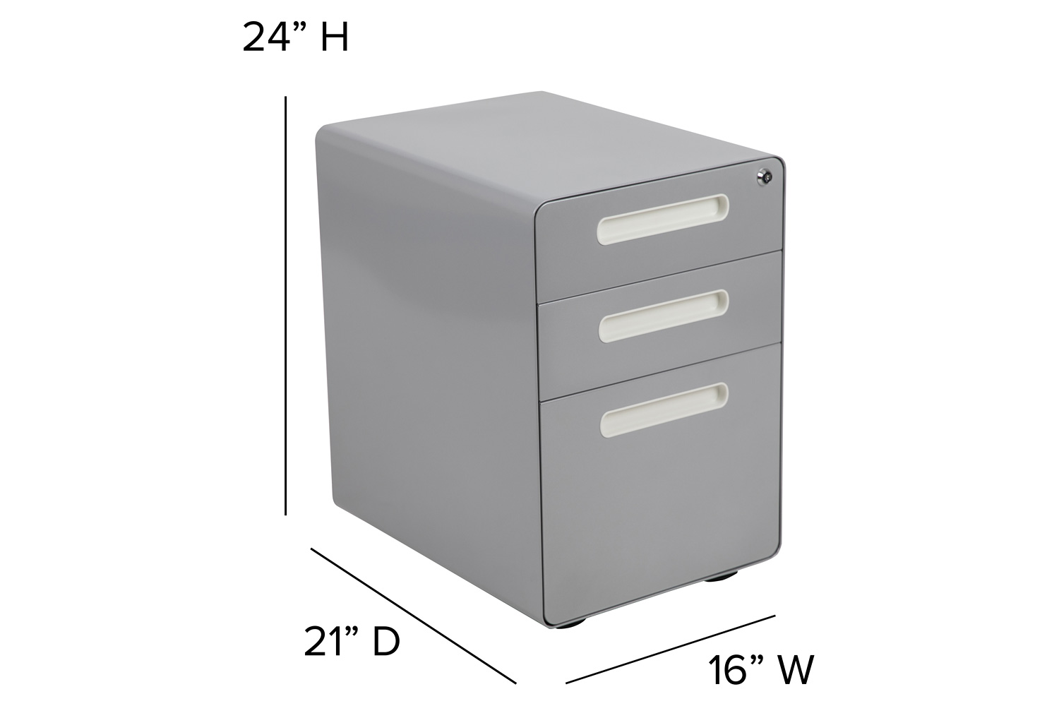 BLNK Wren Ergonomic 3-Drawer Mobile Locking Filing Cabinet with Anti-Tilt Mechanism and Letter-Legal Drawer - Gray