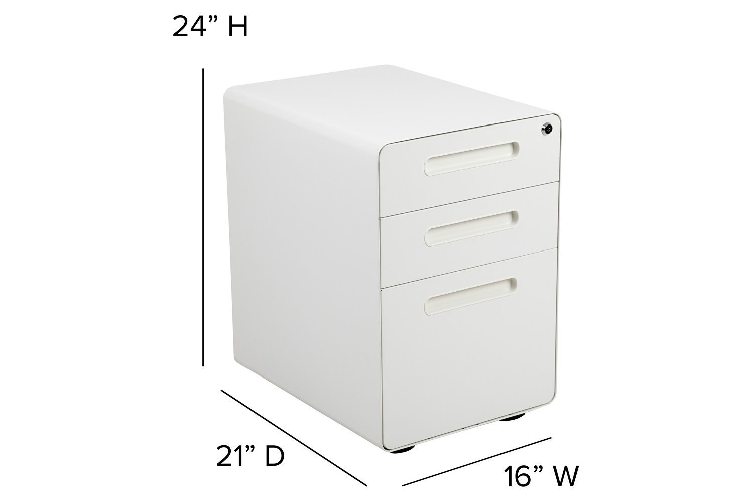 BLNK Wren Ergonomic 3-Drawer Mobile Locking Filing Cabinet with Anti-Tilt Mechanism and Letter-Legal Drawer - White