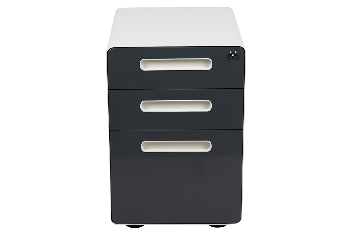 BLNK Wren Ergonomic 3-Drawer Mobile Locking Filing Cabinet with Anti-Tilt Mechanism and Letter-Legal Drawer - White/Charcoal