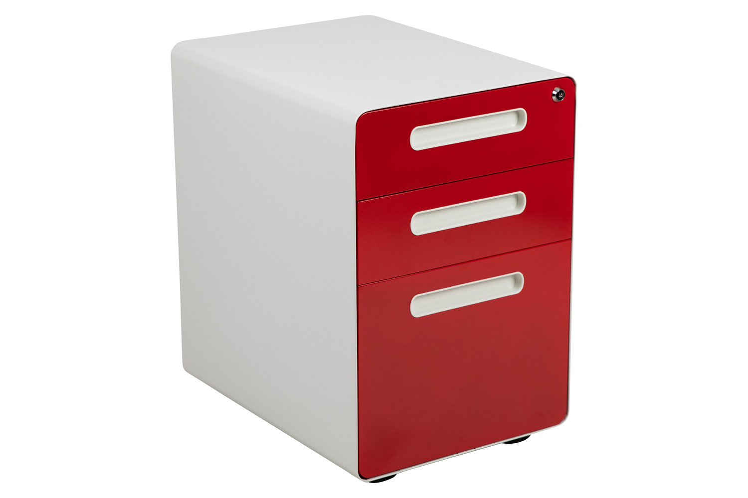 BLNK Wren Ergonomic 3-Drawer Mobile Locking Filing Cabinet with Anti-Tilt Mechanism and Letter-Legal Drawer - White/Red