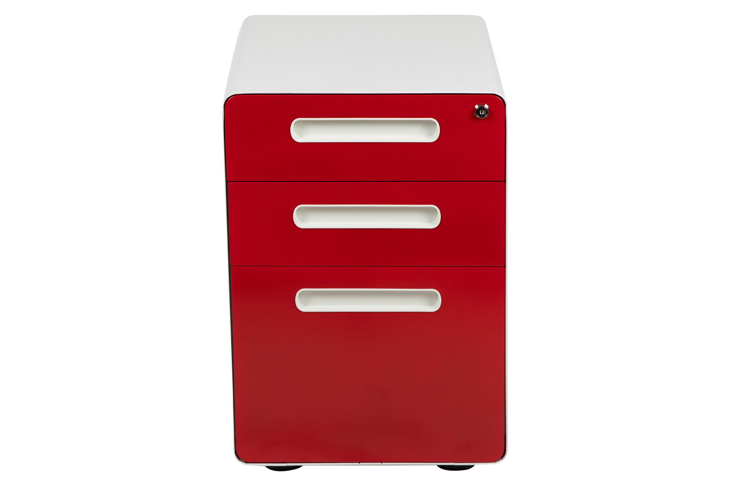 BLNK Wren Ergonomic 3-Drawer Mobile Locking Filing Cabinet with Anti-Tilt Mechanism and Letter-Legal Drawer - White/Red