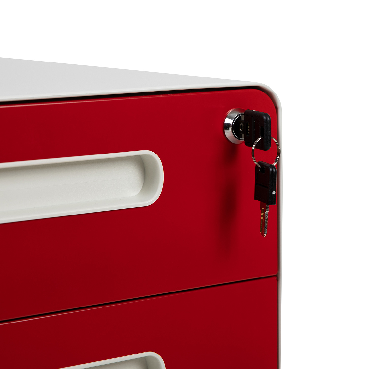 BLNK Wren Ergonomic 3-Drawer Mobile Locking Filing Cabinet with Anti-Tilt Mechanism and Letter-Legal Drawer - White/Red