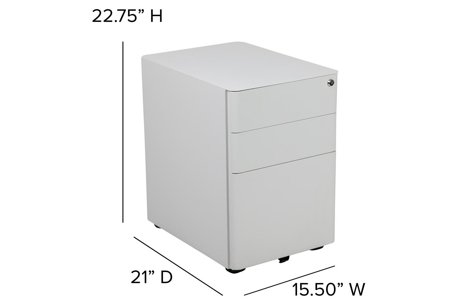 BLNK Warner 3-Drawer Mobile Locking Filing Cabinet with Anti-Tilt Mechanism and Letter-Legal Drawer - White