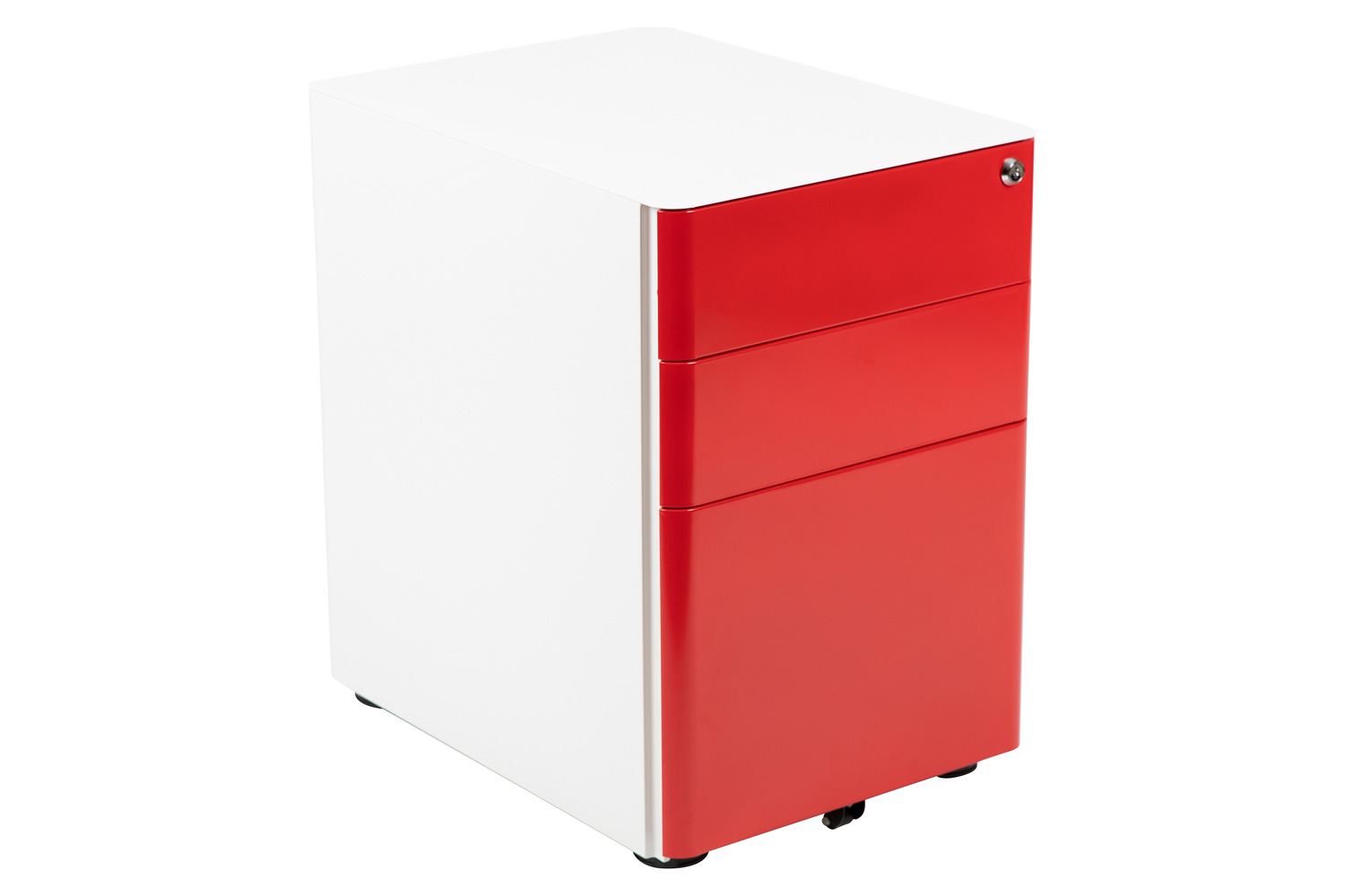 BLNK Warner 3-Drawer Mobile Locking Filing Cabinet with Anti-Tilt Mechanism and Letter-Legal Drawer - White/Red