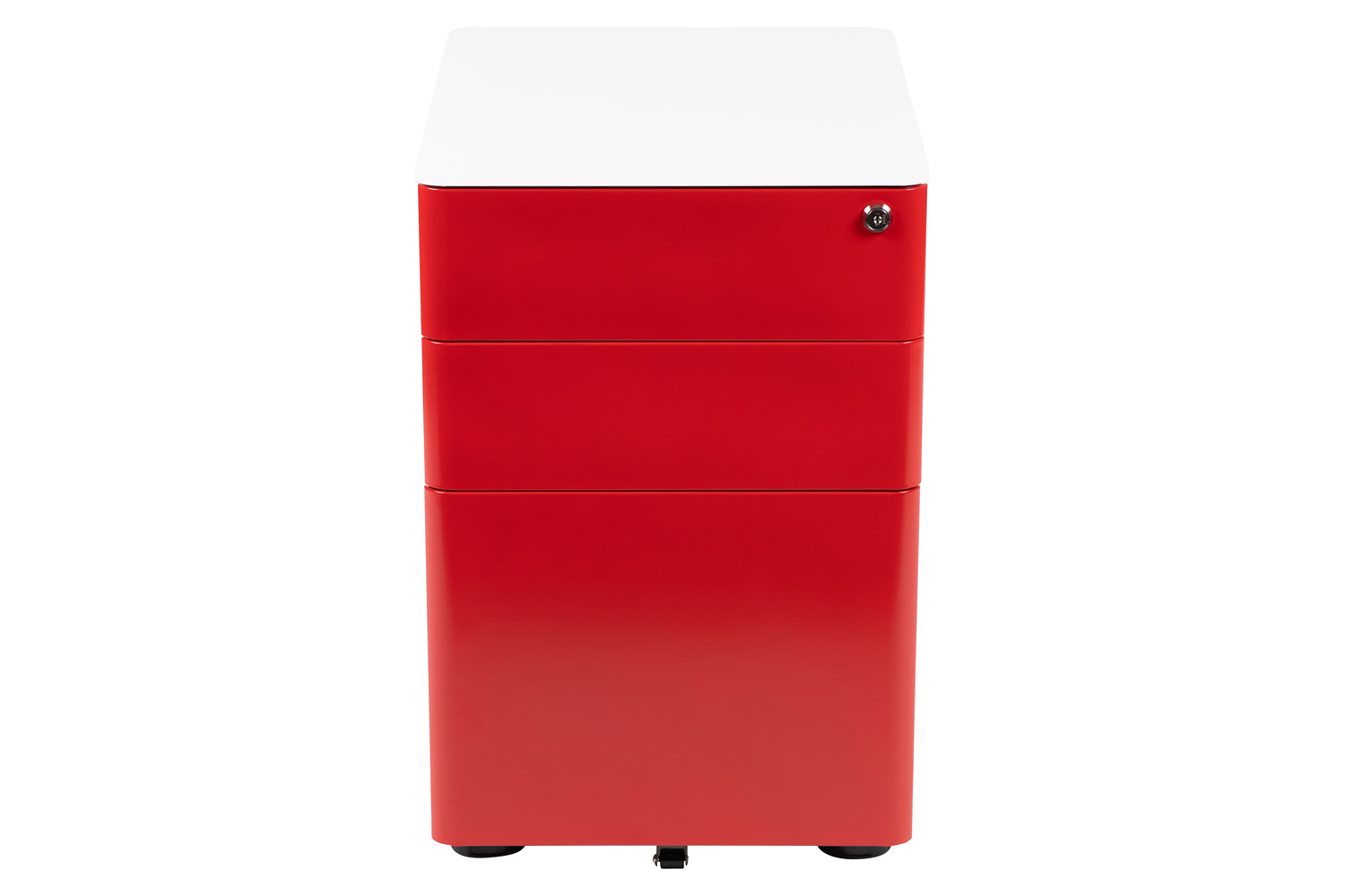 BLNK Warner 3-Drawer Mobile Locking Filing Cabinet with Anti-Tilt Mechanism and Letter-Legal Drawer - White/Red