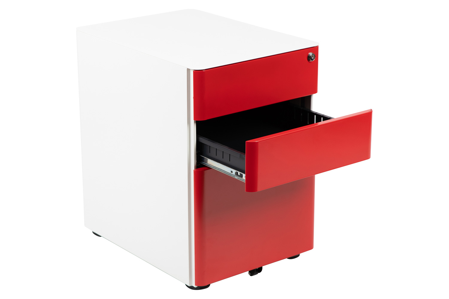 BLNK Warner 3-Drawer Mobile Locking Filing Cabinet with Anti-Tilt Mechanism and Letter-Legal Drawer - White/Red