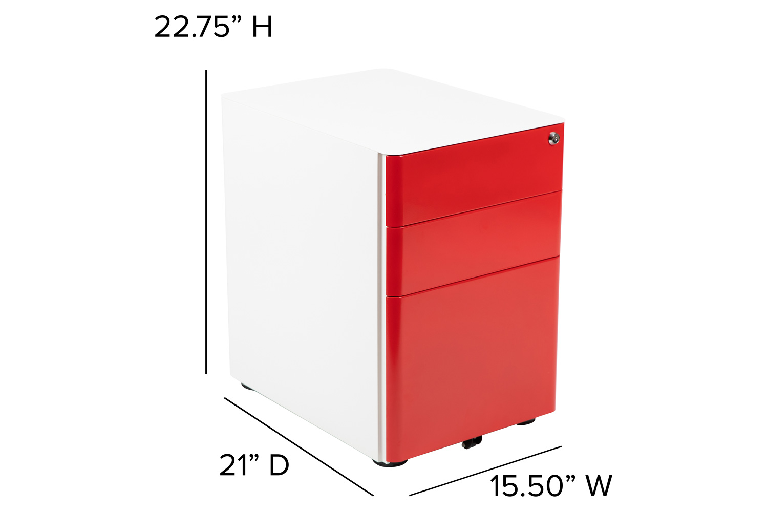 BLNK Warner 3-Drawer Mobile Locking Filing Cabinet with Anti-Tilt Mechanism and Letter-Legal Drawer - White/Red